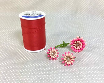 1960s Hot Pink Metal Enamel Flower Brooch and Clip-On Earring Set