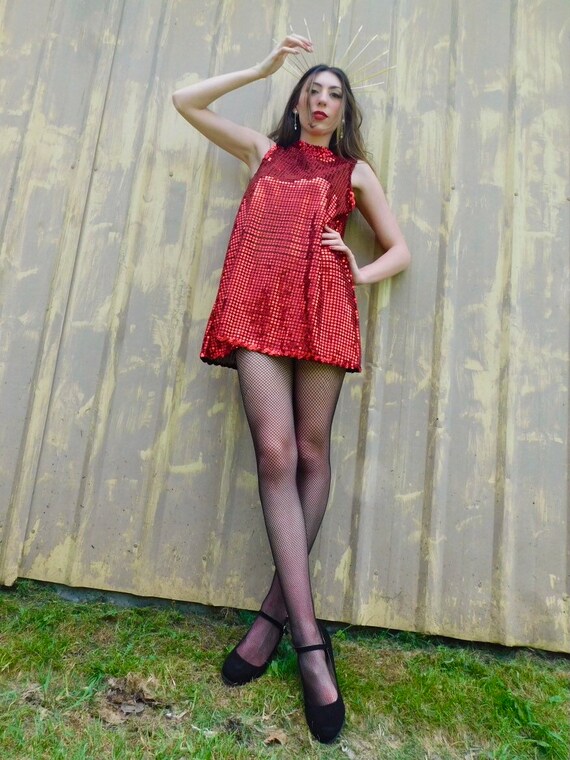 1990s Ruby Sequin Dance Dress with Keyhole Back N… - image 2