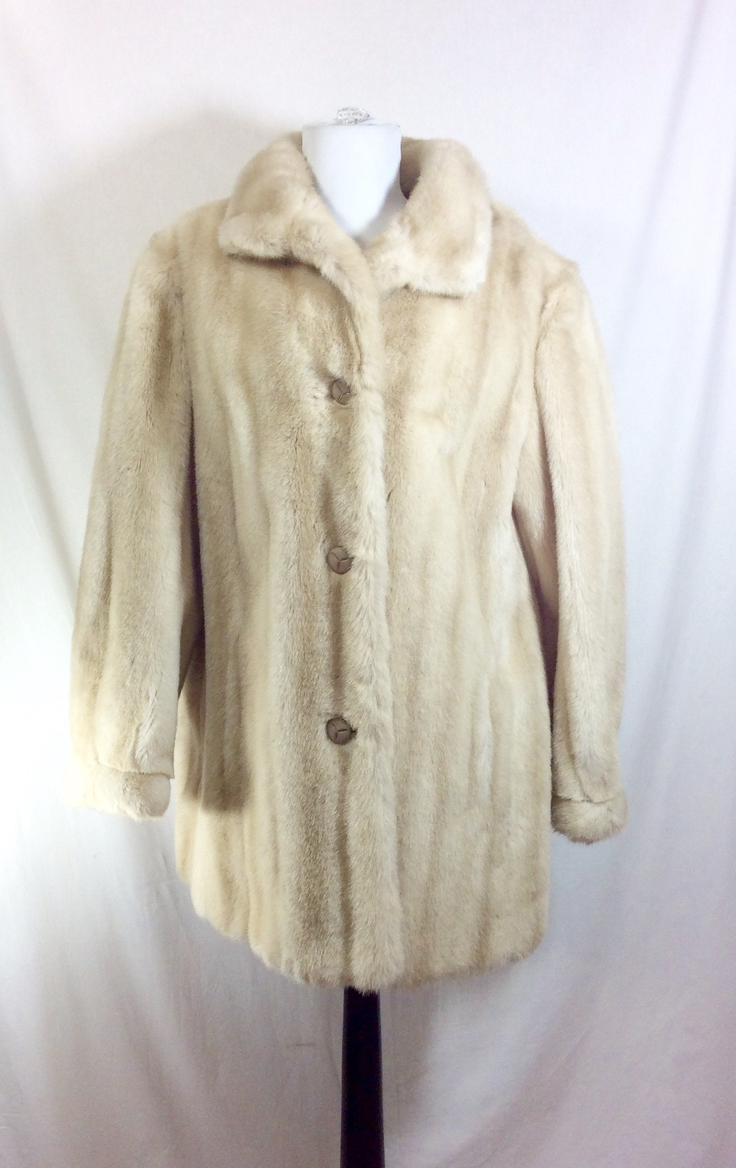1950s Genuine Blonde Mink Fur UNION MADE Hip Length Coat size L/XL