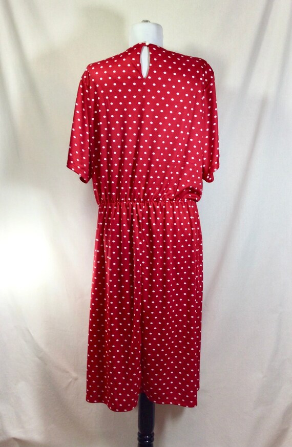 1990s Red Polka Dot Short Sleeve Stretch Dress wi… - image 5