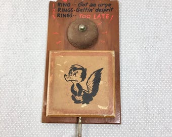 1970s Cartoon Skunk Kitschy Bathroom Wall Hanger with Functioning Pull-and-Release Bell