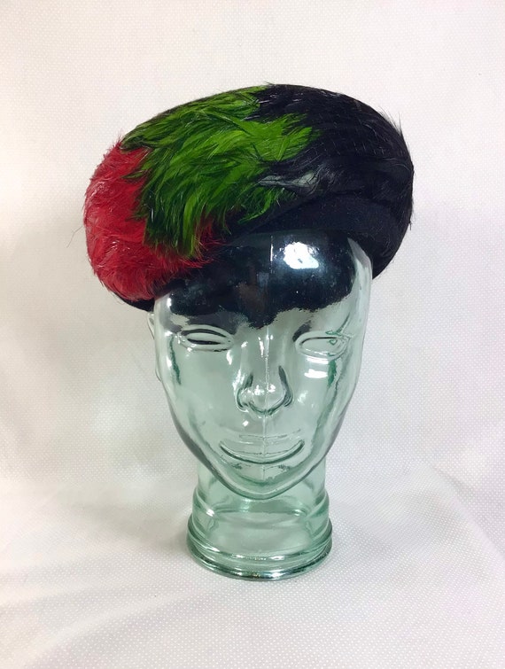 1960s Union Made Festive Feather Velour Pillbox Be