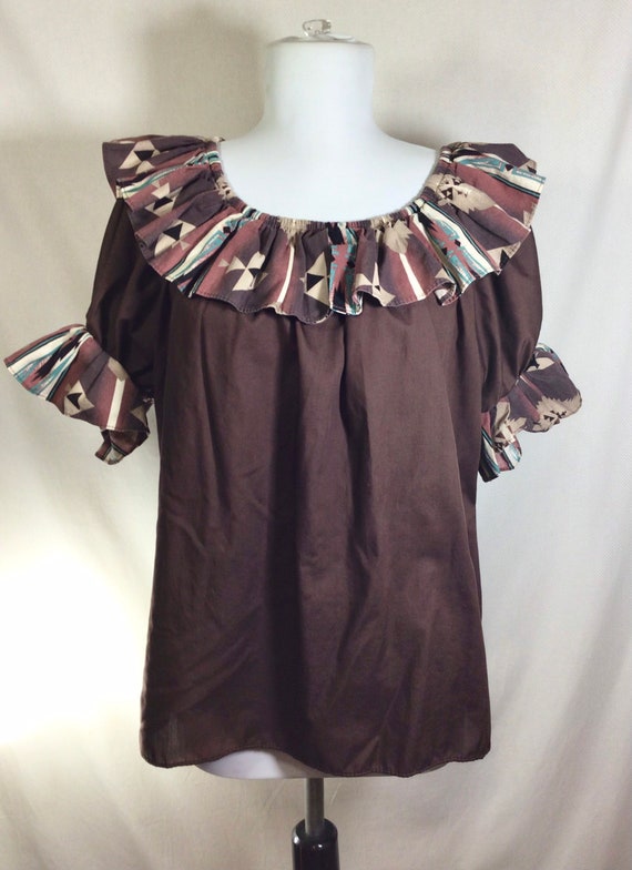 1980s Southwestern Elastic Ruffle Square Dance Bl… - image 2