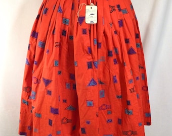 1950s Stamp Novelty Print Pleated Cotton Skirt size S