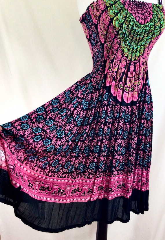 1990s Trippy Rayon Rouched Sundress with Psychede… - image 6
