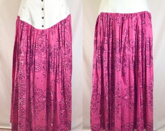 1980s Rhinestone Sexy Snap Denim Western Hot Pink Bandana Skirt size S