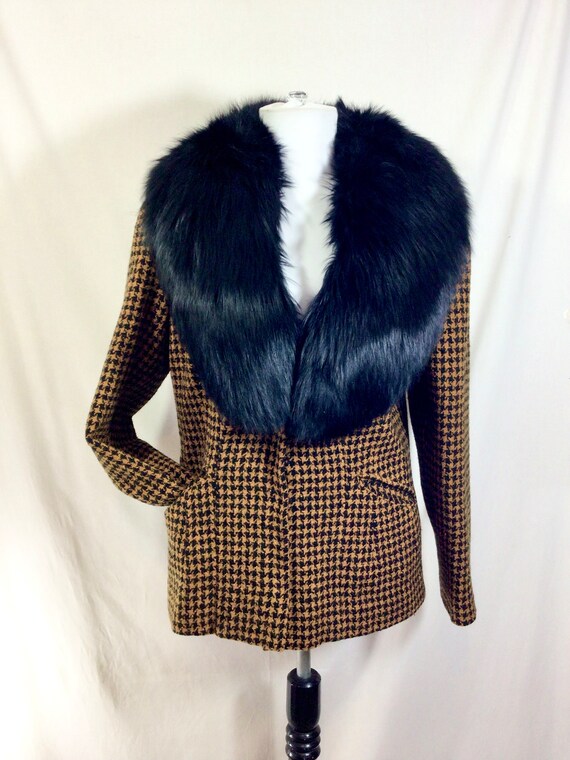 1970s Fox Fur Collar Houndstooth Jacket by Saks F… - image 1
