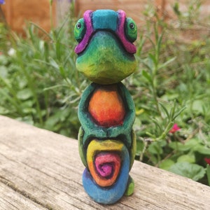 Hand carved, painted and finished wooden Calvin the Chameleon - One of a kind gift!