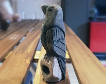 Hand carved, painted and finished wooden crow on a skull - One of a kind gift!