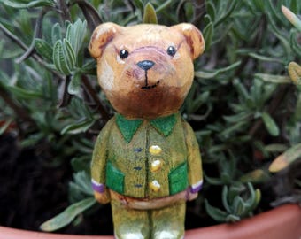 Hand carved, painted and finished wooden Wilber the teddy bear - One of a kind gift!