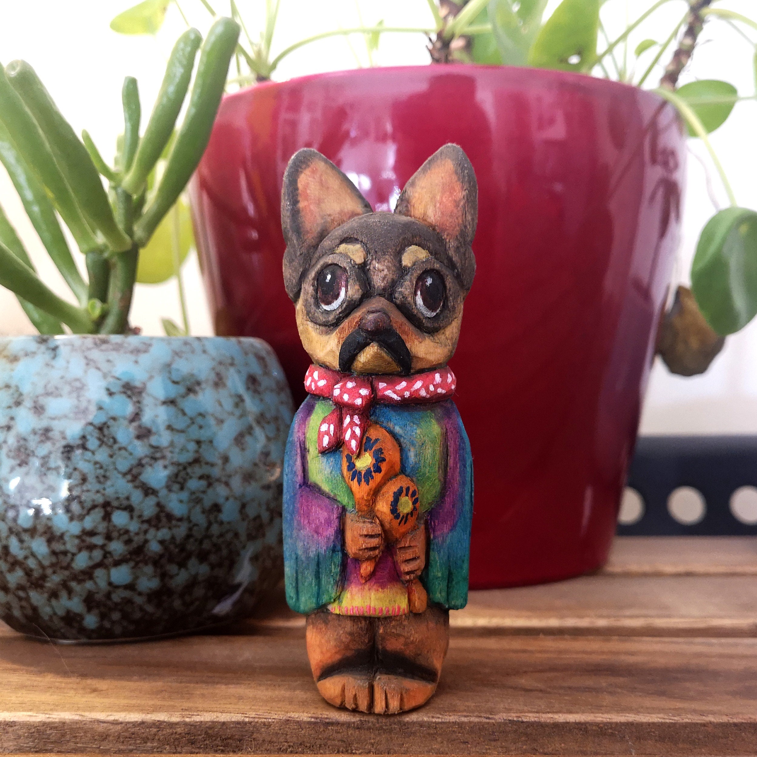 Hand carved, painted and finished wooden Mexican Chihuahua Diego - One of a kind gift!