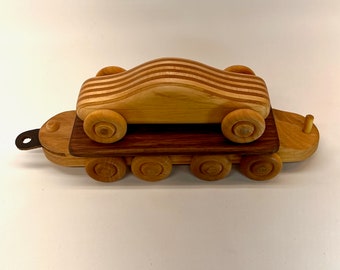 Auto Carrier Train Car: Heirloom Toy of Wisconsin hardwoods