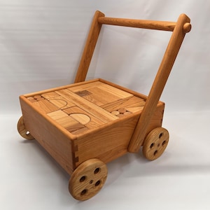 Walker wagon toy block, building unit blocks, learn to walk 100 hardwood blocks in cherry wagon