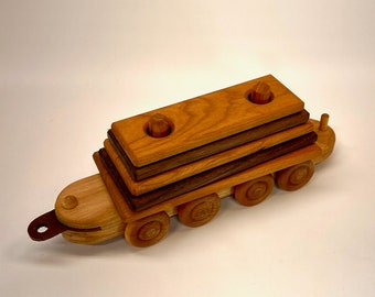 Toy train lumber car wood lumber carrying shape sorting train Choo choo toy