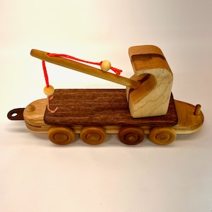 Toy train car with working hook crane toy choo choo train swiveling hook heirloom quality wood toy