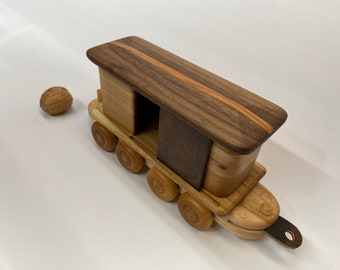 Train toy box car made of hardwood with sliding door  handmade heirloom toy