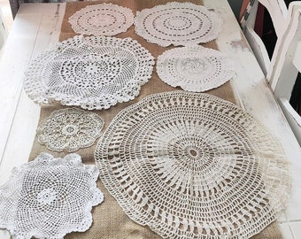 Vintage doilies, Rustic wedding table decor, Handmade doilies, Vintage wall art, Tea Party decor, Table runner, French Country Wedding, UK