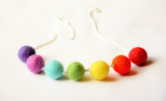 Rainbow necklace, Rainbow gifts, Felt Ball Necklace, Rainbow wedding, Felted wool, Lesbian Girlfriend Gift, Lesbian Wedding, LGBT pride