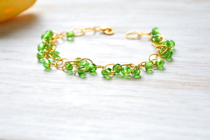 Green Bead Bracelet, Glass bead jewellery, Classic jewelry, Grandma gift, Mother daughter gift, Bridesmaid gift, Bronze anniversary, UK image 3