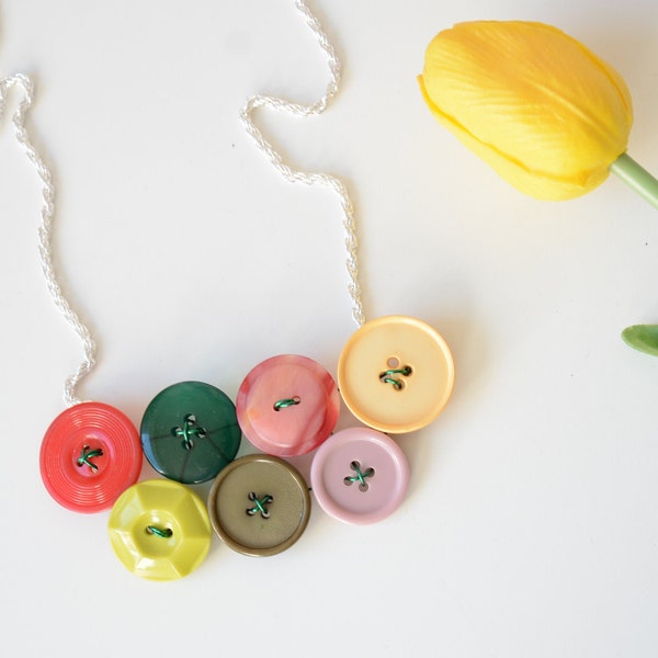 Boho button necklace, Collar necklace, Chunky necklace, Button Jewelry, Statement necklace, Cute necklace, Mother day gift, Sister gift, UK