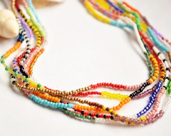 African beaded necklace, Multi strand necklace, African tribal jewelry, Birthday gift, Layered necklace, Multicolor necklace, Rainbow gifts