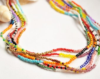 African beaded necklace, Multi strand necklace, African jewelry, Birthday gift, Layered necklace, Multicolor necklace, Rainbow gifts