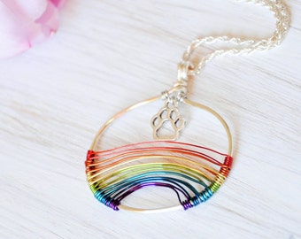Collar del puente del arco iris, joyería conmemorativa del animal doméstico, recuerdo del animal doméstico, regalos de la pérdida de la mascota, pérdida del gato, collar de la pata del perro, regalo de la simpatía, regalo del recuerdo