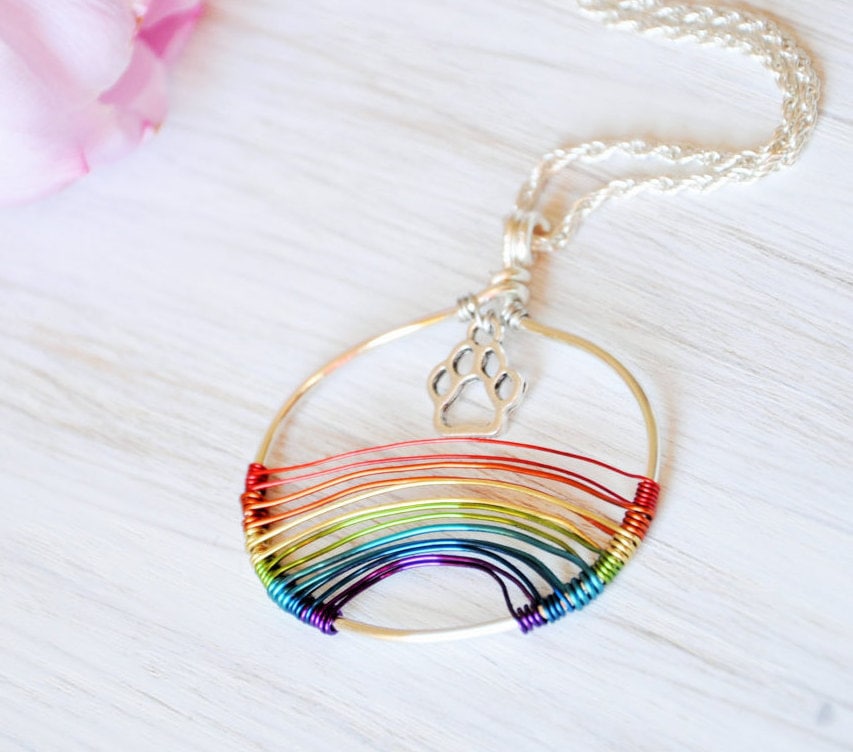 Rainbow Bridge Necklace, Pet Memorial Jewelry, Pet Keepsake, Pet Loss ...