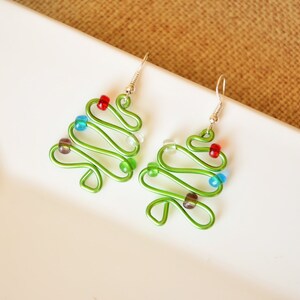 Christmas Earrings, Xmas tree jewelry, Stocking filler, Stocking stuffer, Green Wire earring, Novelty earring, Festive jewelry, Secret santa image 3