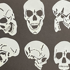 laser cut mylar stencils 6 mini Skulls set for airbrush painting, airbrush tattoos, and body art