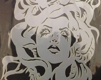 Medusa Design 10 mil laser cut airbrush Mylar stencil for artists, designer and to work on T shirt, textile, wood, metal