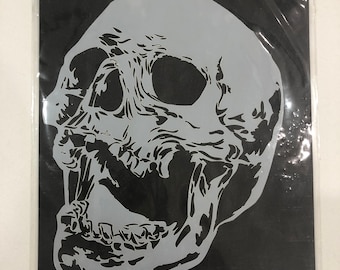 two layers Mylar reusable stencil realistic  skull design for airbrush painting, art, craft