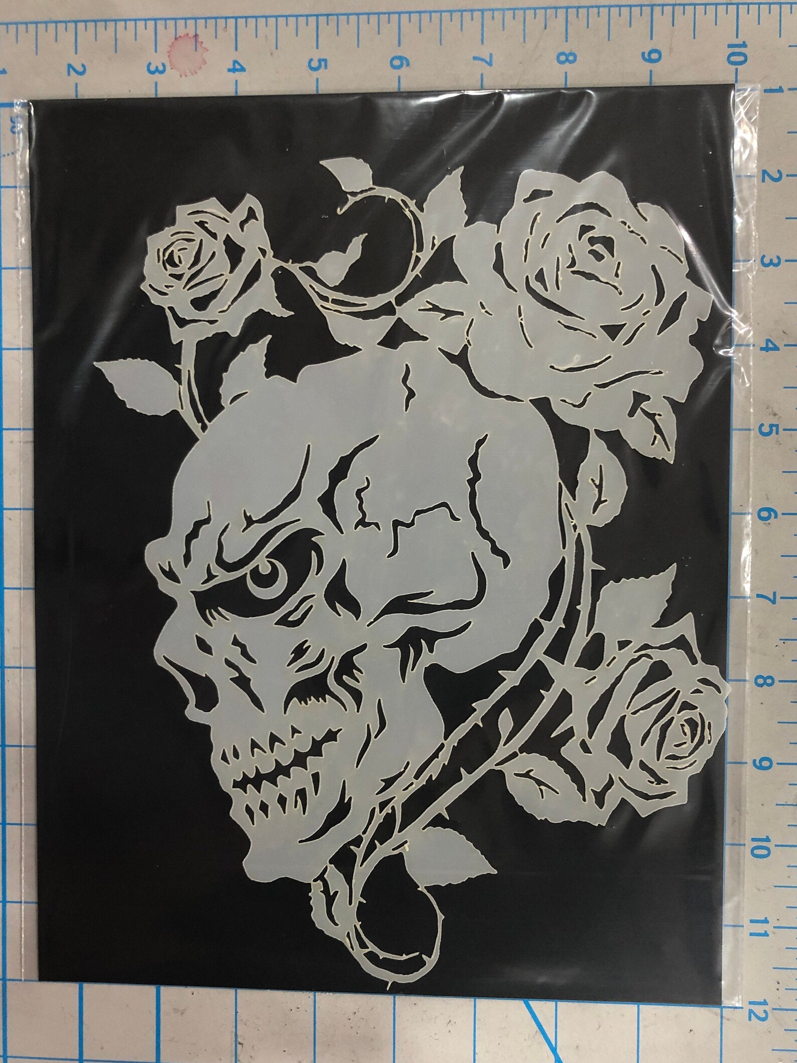 10 Mil Reusable Laser Cut Mylar Stencil Skull With Roses Design for
