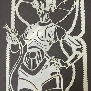 Laser cut Robot Girl Stencil Design 10 mils reusable Mylar for Airbrush Painting and Craft 8.5&quot;x11&quot;