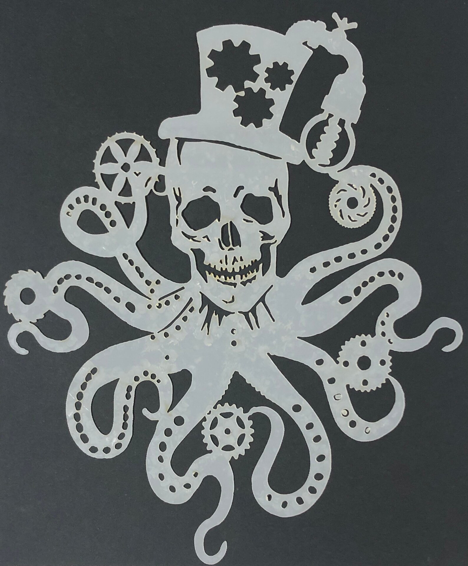 10 Mil Reusable Laser Cut Mylar Stencil Steampunk Octopus Skull for