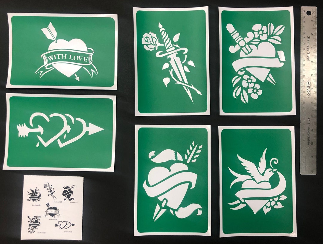 Reusable Airbrush Tattoo Stencils Set Made of 6mil Adhesive Vinyl
