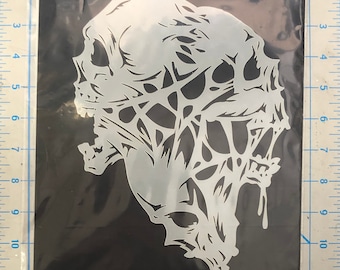 triple skulls reusable  stencil  laser cut 10 mils Mylar 2 layers  for airbrush painting, craft and design