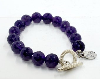 Genuine Amethyst Faceted Bracelet, Elegant Bracelet For Her, Sterling Silver Designer Clasp, Special Valentines Gift For Her