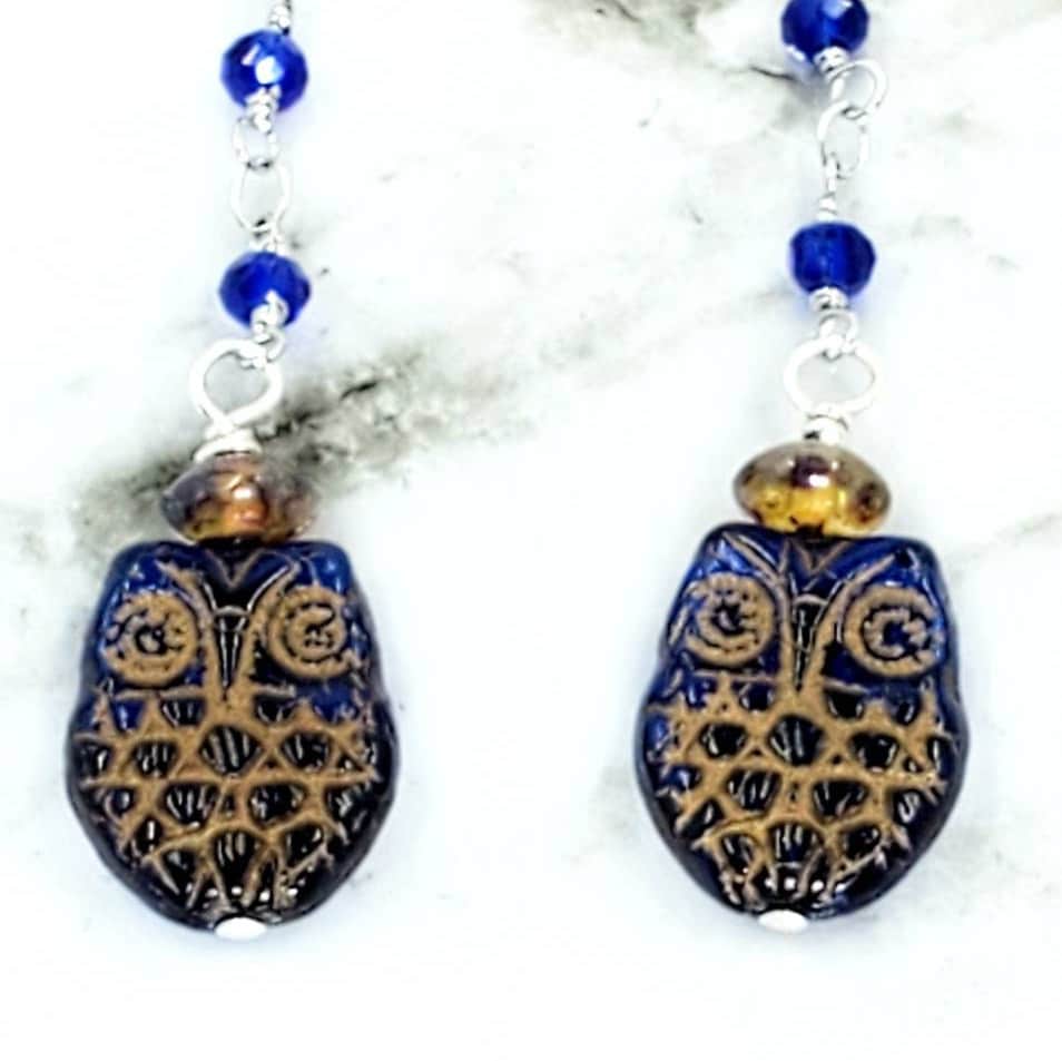 Blue Owl Dangle Earrings, Owl Boho Chain Earrings, Cute Owl Lovers Gift Earrings, Birthday Gift For 