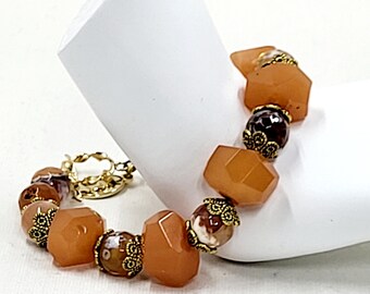 Boho Orange Gemstone Bracelet, One of a Kind Chunky Agate Statement Bracelet, Handmade Beaded Stone Bracelet, Gift For Her