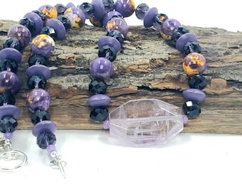 Unique Purple and Yellow Statement Necklace; Bold Boho Gemstone Necklace; OOAK Colorful Jade Beaded Necklace