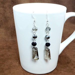 Smoky Gray Crystal Statement Dangle Earrings, Boho Gray and Black Crystal Drop Earrings, Sparkly Everyday Chic Drop Earrings