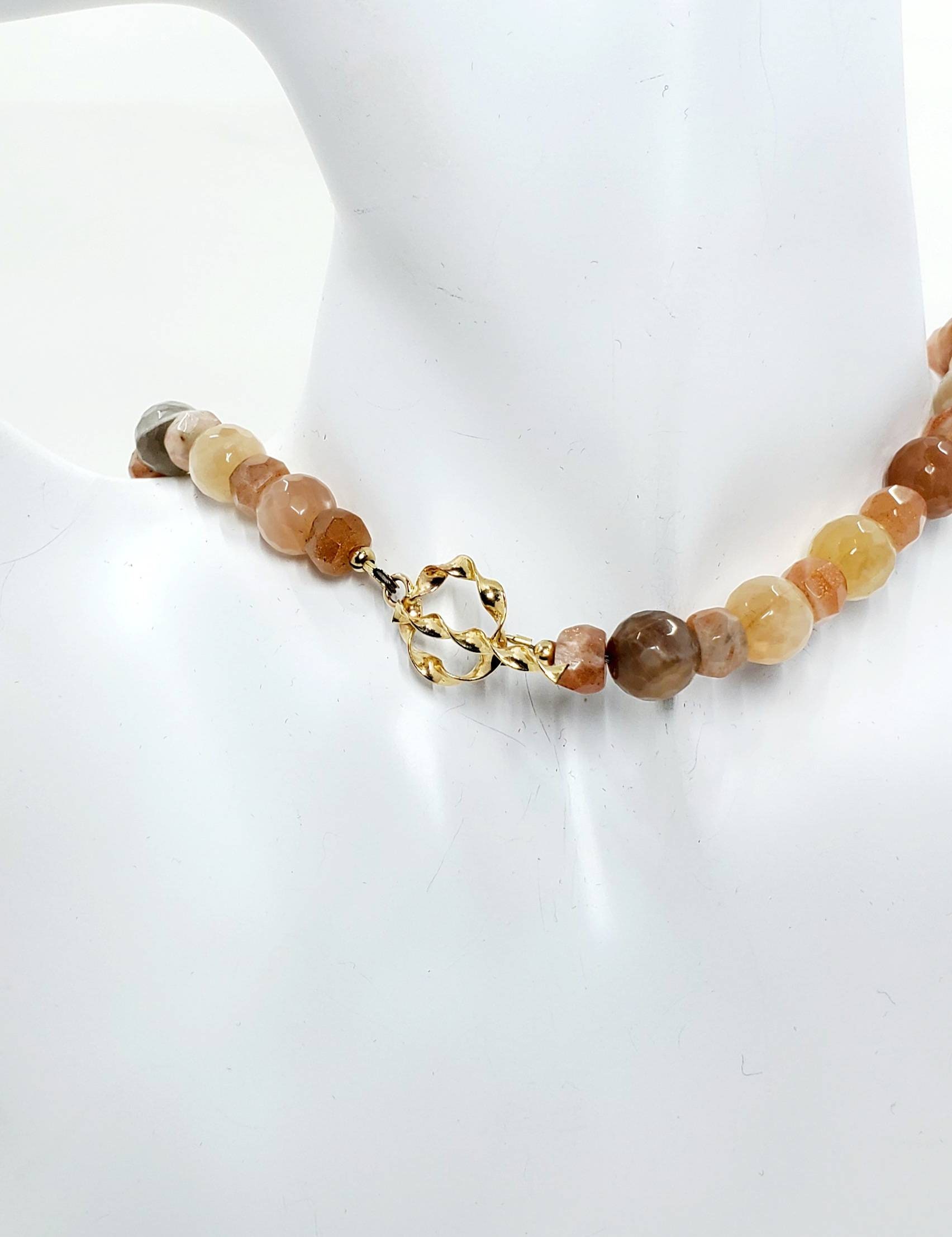 Peach Moonstone Faceted Mala Necklace