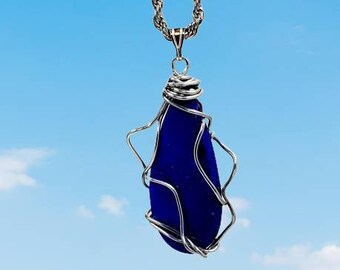Wire Wrapped Unisex Lapis Lazuli Necklace, Blue Teardrop Lapis Lazuli Statement Necklace, Gemstone Pendant Birthday Gift For Him Or Her