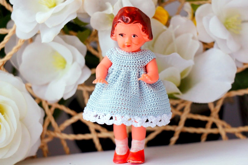 Miniature Crochet blue dress to Ari doll 3 inch mini dollhouse | Etsy