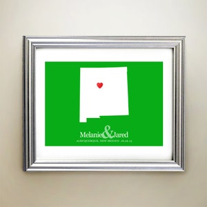 New Mexico aangepaste horizontale hartkaartkunst - gepersonaliseerde namen, huwelijkscadeau, verloving, jubileumdatum