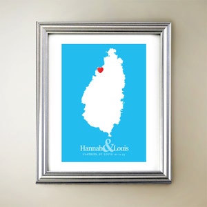 St Lucia Custom Vertikale Herzkarte Kunst - Personalisierte Namen, Hochzeitsgeschenk, Verlobung, Jubiläumsdatum