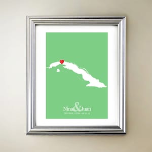 Cuba aangepaste verticale hartkaartkunst - gepersonaliseerde namen, huwelijkscadeau, verloving, verjaardag