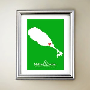 St Kitts aangepaste verticale hartkaartkunst - gepersonaliseerde namen, huwelijkscadeau, verloving, verjaardag
