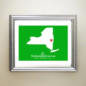 Art de carte coeur horizontal personnalisé New York - Noms personnalisés, cadeau de mariage, fiançailles, date d'anniversaire